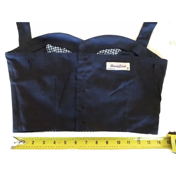 $150 Italian Bustier Small Blue Cup A / B Handcrafted Halter Top Gingham 1950s - Picture 8 of 12